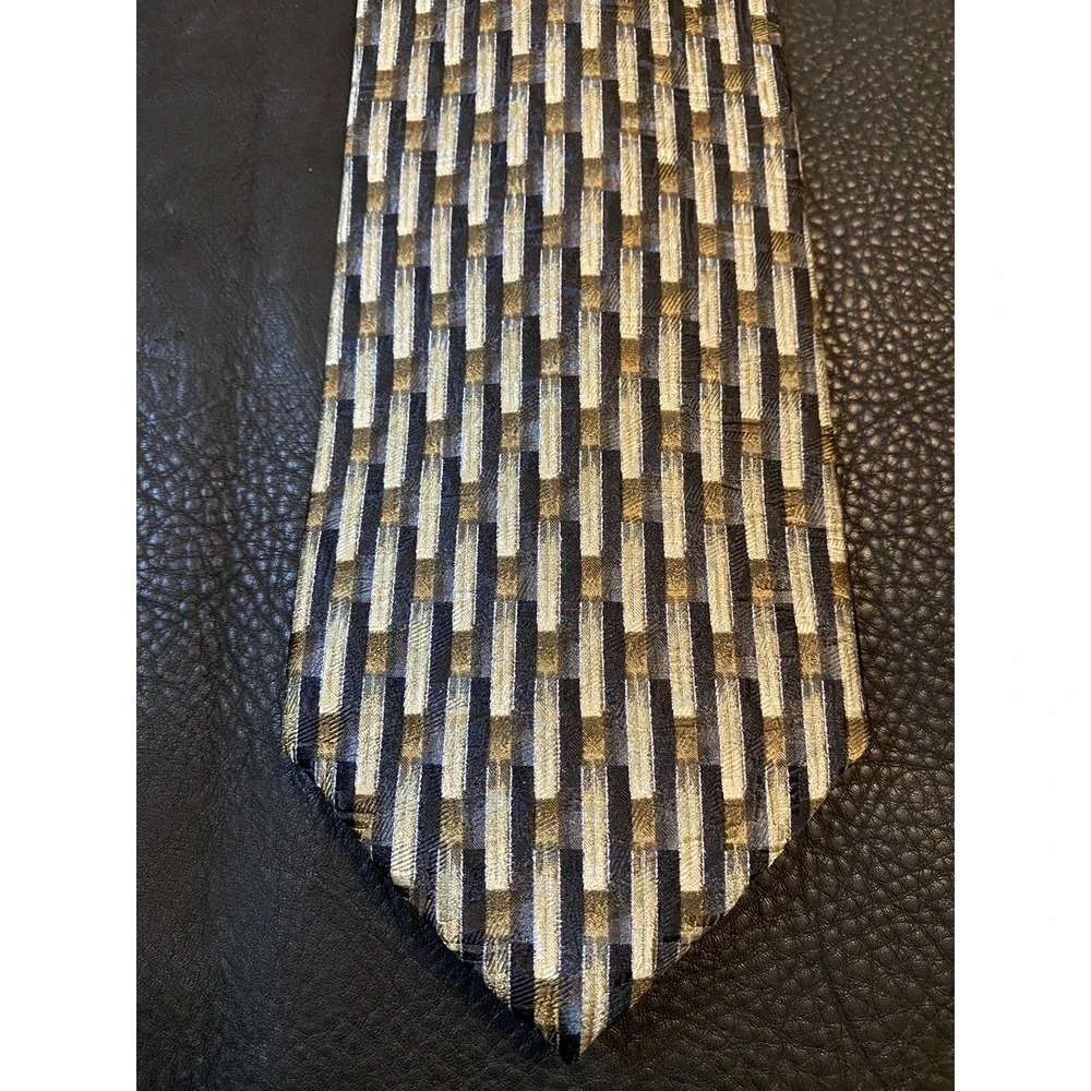 Bardelli Roma Mens Necktie Black Tan Geometric 100% Silk Made In Italy Classic